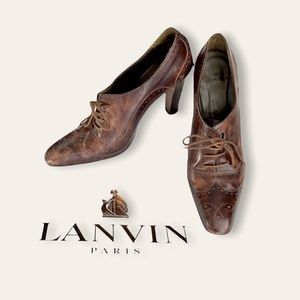 Lanvin Brown Hand Tooled Wingtip Booties